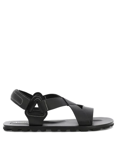 Shop Jil Sander Men's Black Interwoven Strap Sandals For Ss24