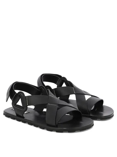 Shop Jil Sander Men's Black Interwoven Strap Sandals For Ss24