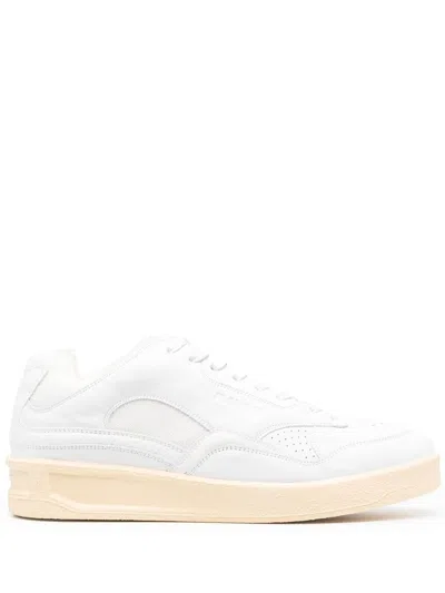 Shop Jil Sander Men's White Leather Panelled Low-top Sneakers For Ss24