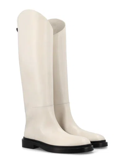Shop Jil Sander Natural Leather High-top Riding Boots For Women In Fw23 In Beige
