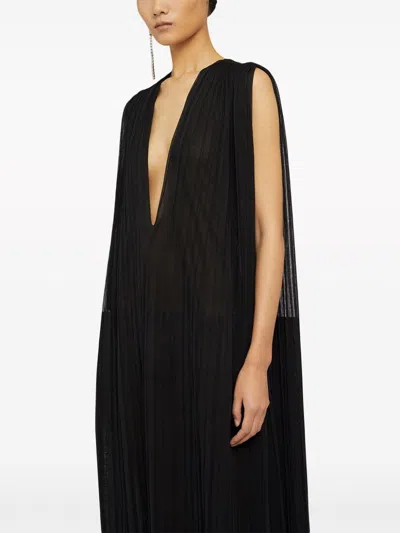 Shop Jil Sander Black Silk Pleated Dress