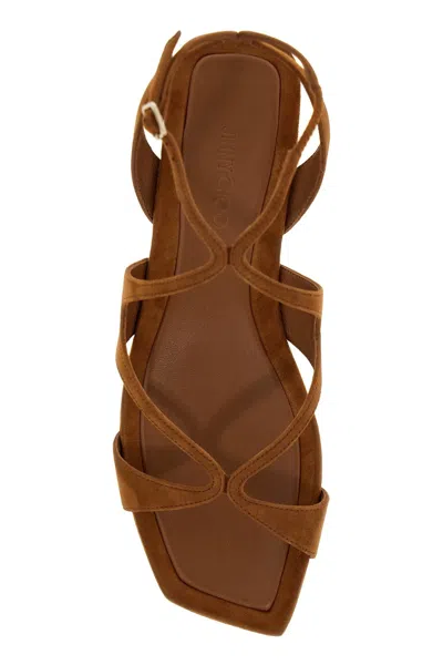 Shop Jimmy Choo Ayla Flat Suede Leather Sandals In Brown