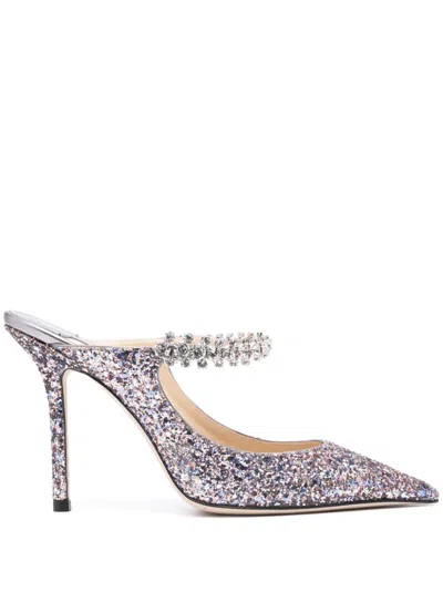 Shop Jimmy Choo Sparkle In Style With These Crystal Strap Glitter Heel Flats For Women In Grey