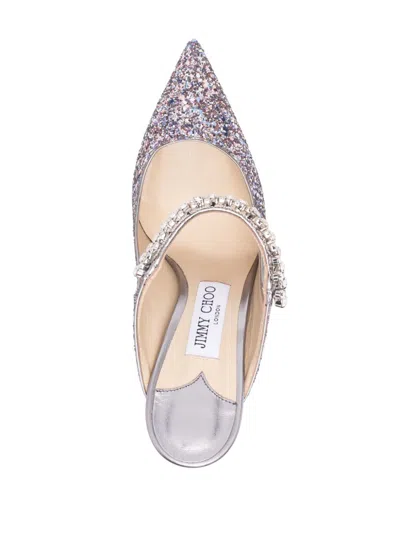Shop Jimmy Choo Sparkle In Style With These Crystal Strap Glitter Heel Flats For Women In Grey