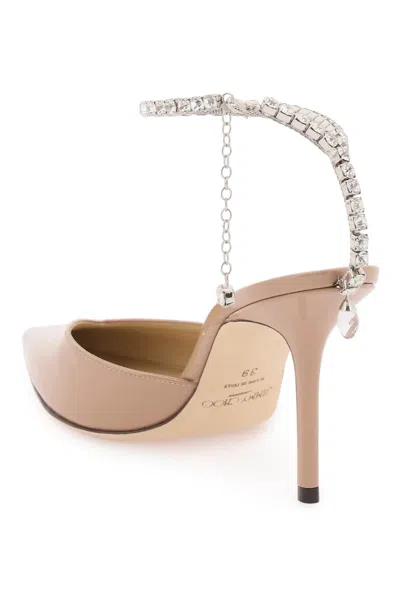 Shop Jimmy Choo Elegant Patent Leather Pumps With Crystal Strap And Charm In Multicolor