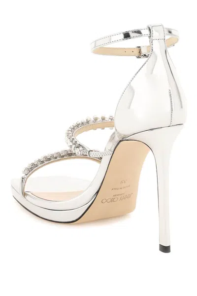 Shop Jimmy Choo Crystal-studded Adjustable Sandals For Women | Silver Platform Sandals In Grey