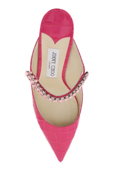 Shop Jimmy Choo Fuchsia Croc-embossed Leather Flat For Women With Embedded Crystals And Covered Heel