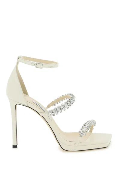 Shop Jimmy Choo Crystal-studded Ankle Strap Sandals In White