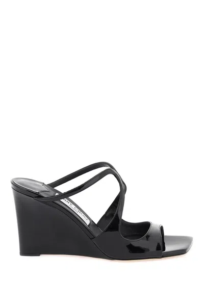 Shop Jimmy Choo Elegant Black Patent Leather Wedge Sandals For Women