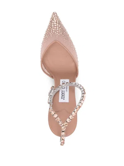 Shop Jimmy Choo Powder Blush Pink Crystal Embellished Leather Pumps For Women In White