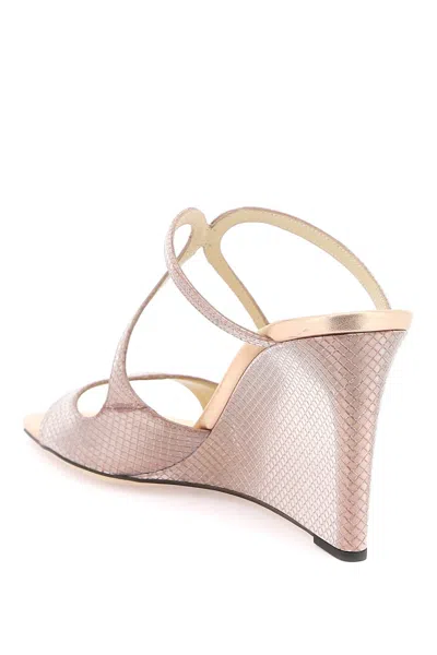 Shop Jimmy Choo Glittered Fabric Wedge Sandals For Women In Pink
