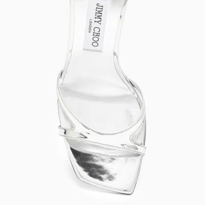 Shop Jimmy Choo Square Toe Metallic Leather Sandal For Women In Silver