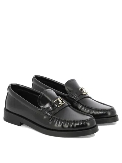 Shop Jimmy Choo Women's Black Leather Loafers With Jc Emblem And Monochrome Hardware