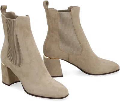 Shop Jimmy Choo Women's Taupe Suede Chelsea Boots For Fw23 In Tan
