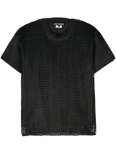 Shop Junya Watanabe Open-knit Crewneck T-shirt In Black