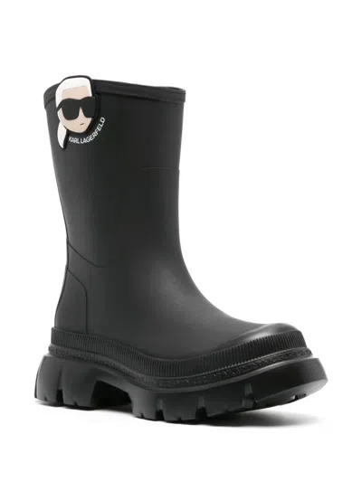 Shop Karl Lagerfeld Elegant Black Leather Slip-on Boots With Mini Ikonik Karl Patch