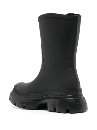 Shop Karl Lagerfeld Elegant Black Leather Slip-on Boots With Mini Ikonik Karl Patch