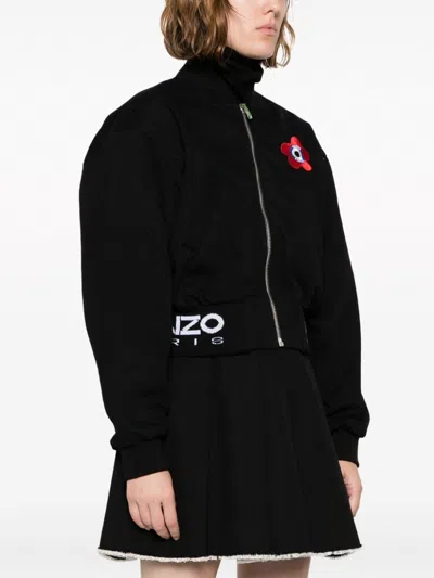 Shop Kenzo Target Cropped Bomber Jacket In Denim In Black