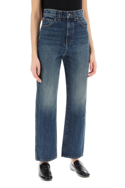 Shop Khaite Blue High-waisted Cropped Jeans In Navy