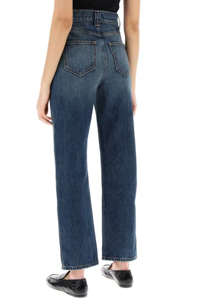 Shop Khaite Blue High-waisted Cropped Jeans In Navy