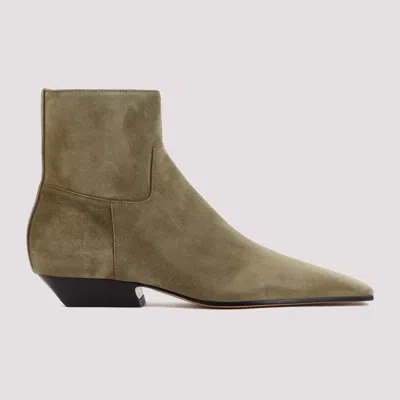 Shop Khaite Green Suede Flat Ankle Boots For Women