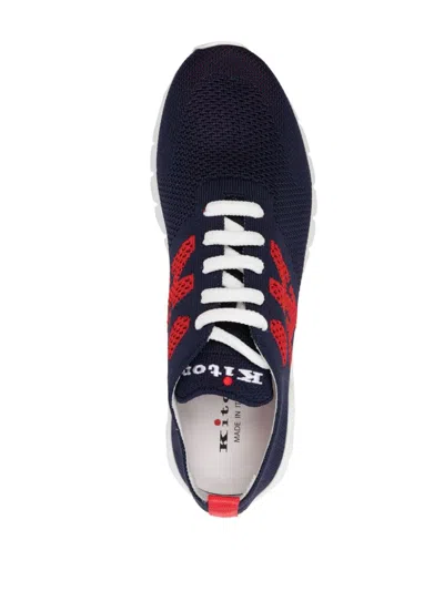 Shop Kiton Blue Jacquard Logo Sneakers For Men In Navy