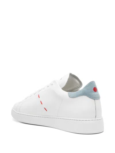 Shop Kiton Men's White Leather Sneakers With Decorative Stitching And Branded Details