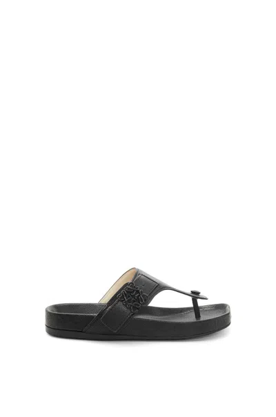 Loewe Ease Embellished Textured-leather Sandals In Black