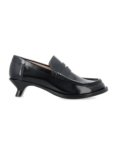 Shop Loewe Black Calfskin Loafers With Kitten Heel For Women