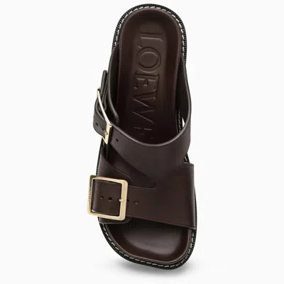 Shop Loewe Brown Calfskin Heeled Slipper With Adjustable Straps And Architectural Heel