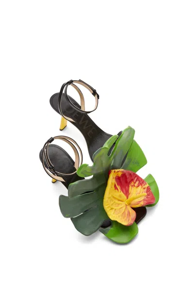 Loewe Petal Monstera Leather Sandals In Black