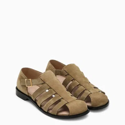 Shop Loewe Men's Brown Suede Strappy Sandals For Ss24