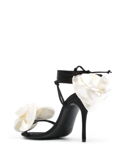 Shop Magda Butrym Black Floral Appliqué Satin Sandals