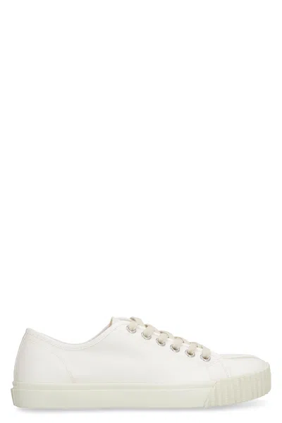 Shop Maison Margiela White Canvas Low-top Sneaker With Iconic Cleft Toe For Women