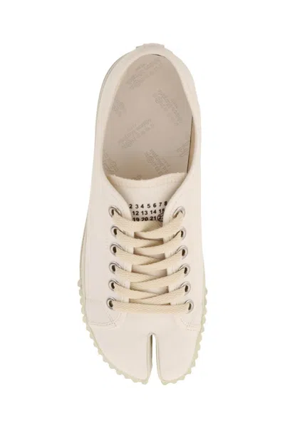 Shop Maison Margiela White Canvas Low-top Sneaker With Iconic Cleft Toe For Women
