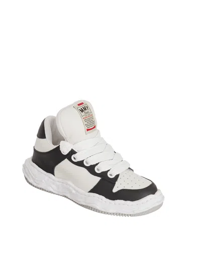 Shop Miharayasuhiro Black-white Men's Leather Sneakers