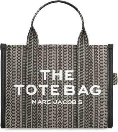 Marc Jacobs Tan Monogram Medium Cotton-blend Tote With Shoulder Strap And Zip Closure In Tan