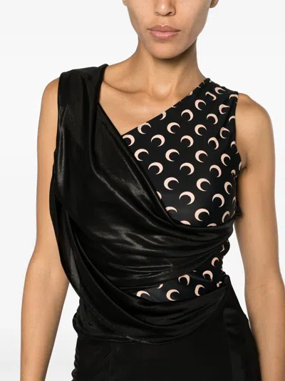 Shop Marine Serre Crescent Moon-print Asymmetric Dress In Black