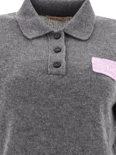 Shop Marni Luxurious Logo Patch Cashmere Polo Shirt In Gray