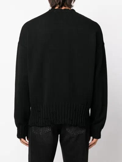 Shop Marni Black Distressed Cotton Crewneck Sweater For Men