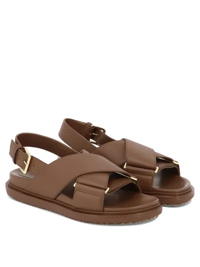 Shop Marni Brown Monochromatic Women's Sandals With Adjustable Closure And Embossed Logo