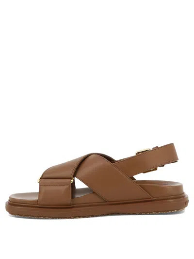 Shop Marni Brown Monochromatic Women's Sandals With Adjustable Closure And Embossed Logo