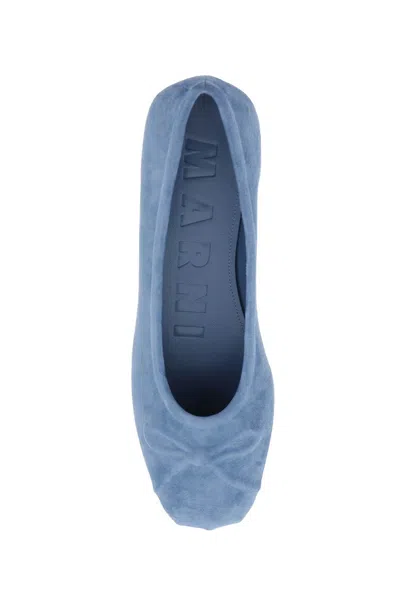 Shop Marni Suede Little Bow Ballerina Flats For Women In Blue