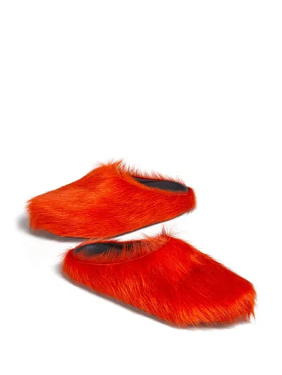 Shop Marni Men's Orange Faux-fur Slippers For Ss24