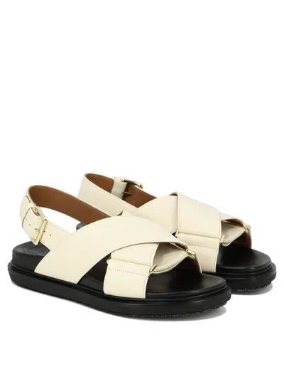 Shop Marni Adjustable Sandals With Embossed Logo In White