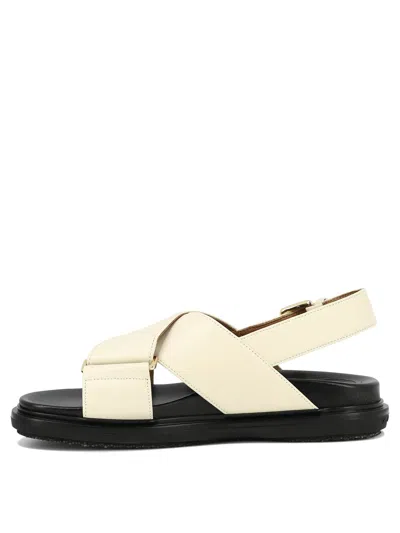 Shop Marni Adjustable Sandals With Embossed Logo In White