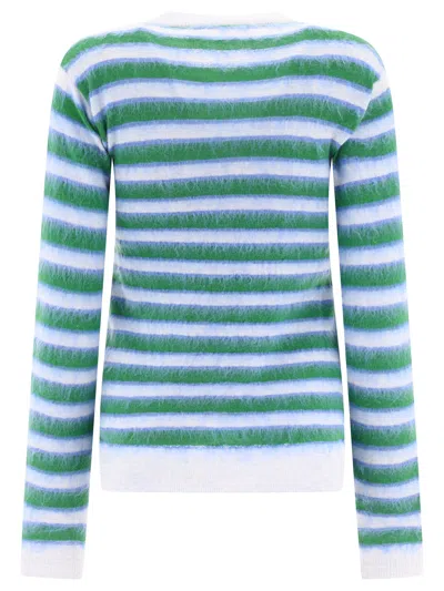 Shop Marni Striped Mohair Sweater In Light Blue