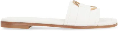Shop Moncler Bell Leather Slide Sandals In White