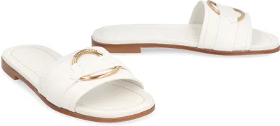 Shop Moncler Bell Leather Slide Sandals In White
