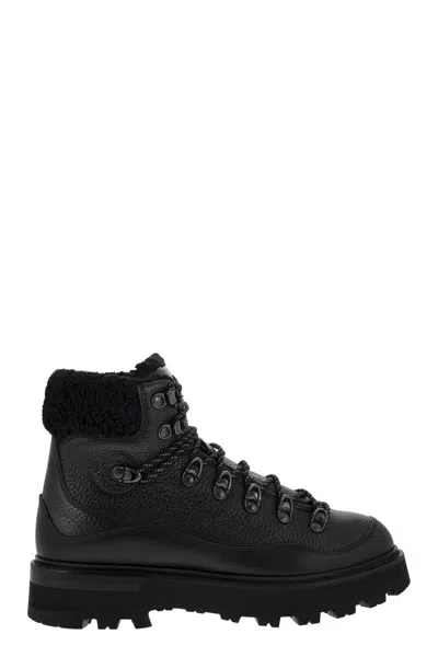 Shop Moncler Black Tasselled Leather Boots With Water-repellent Treatment For Women